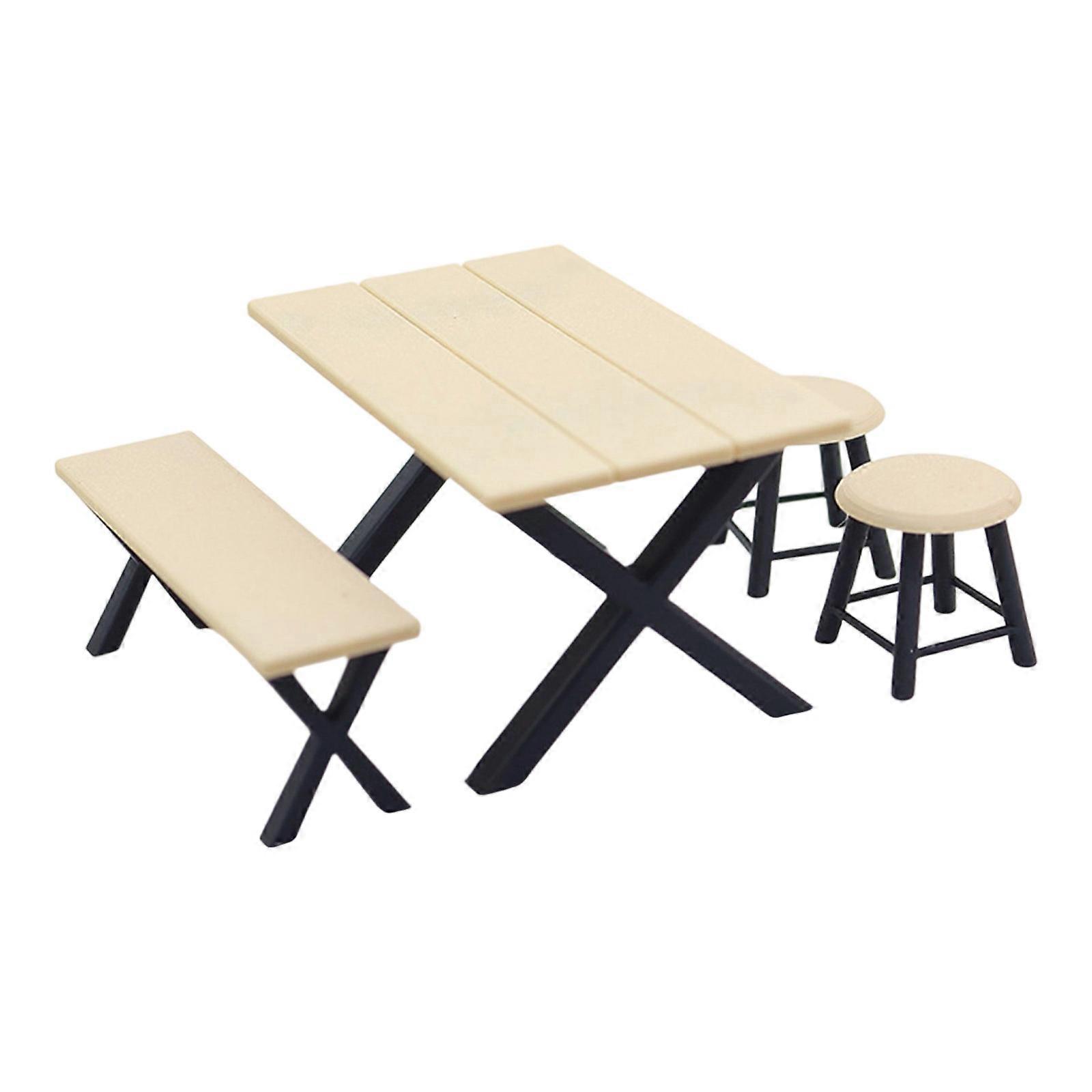 4Pieces Realistic Miniature Dollhouses Furniture Set with Long Table Stool For Creative Camping Play Scene Display Multicolor