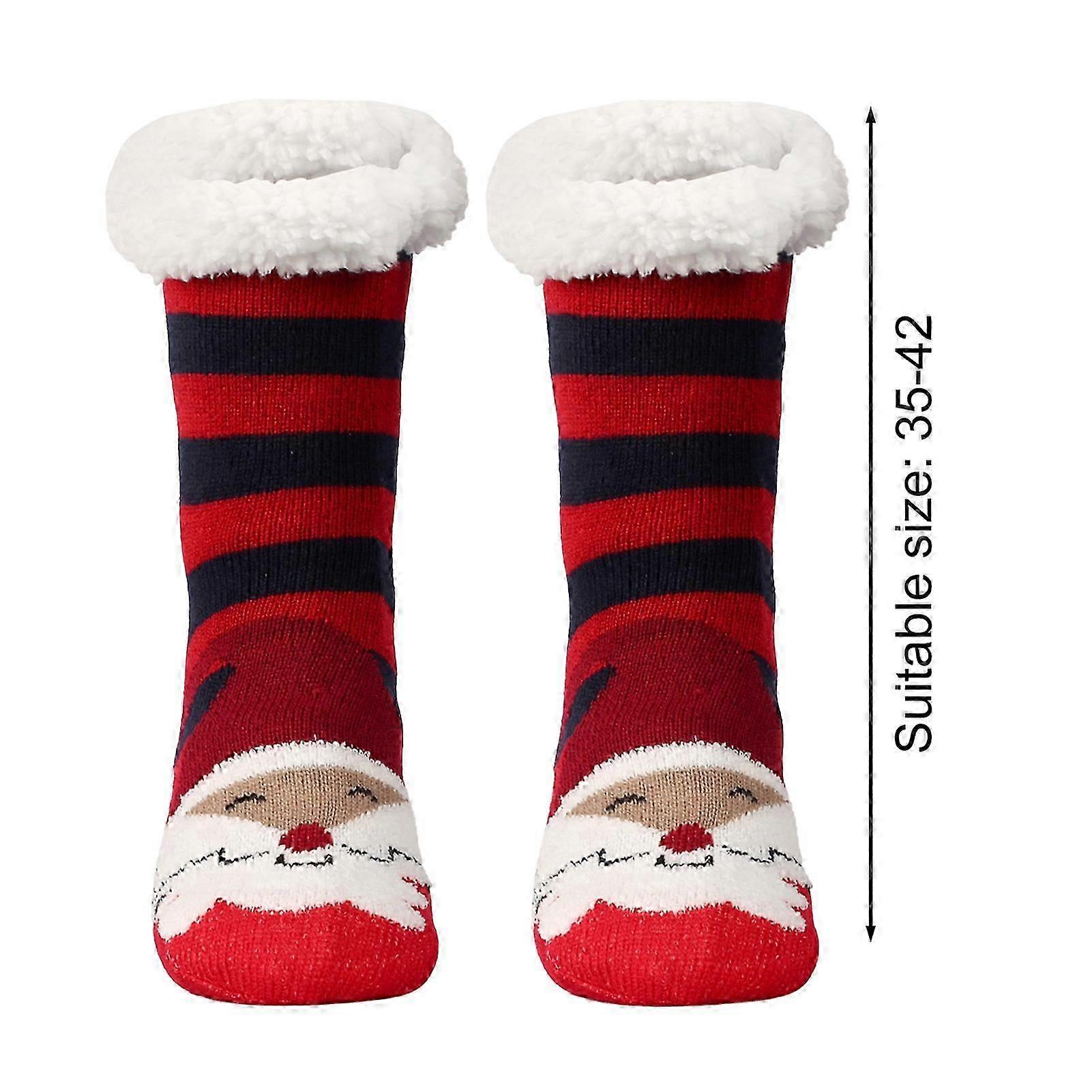 Winter Thickened Fuzzy Plush Warmth Retention Christmas Print Floor Socks