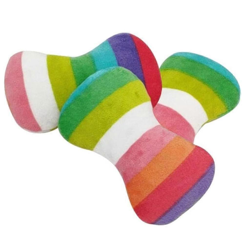 3-piece colorful plush dog toy with sound, rainbow bone-shaped chew toy, pet interactive toy
