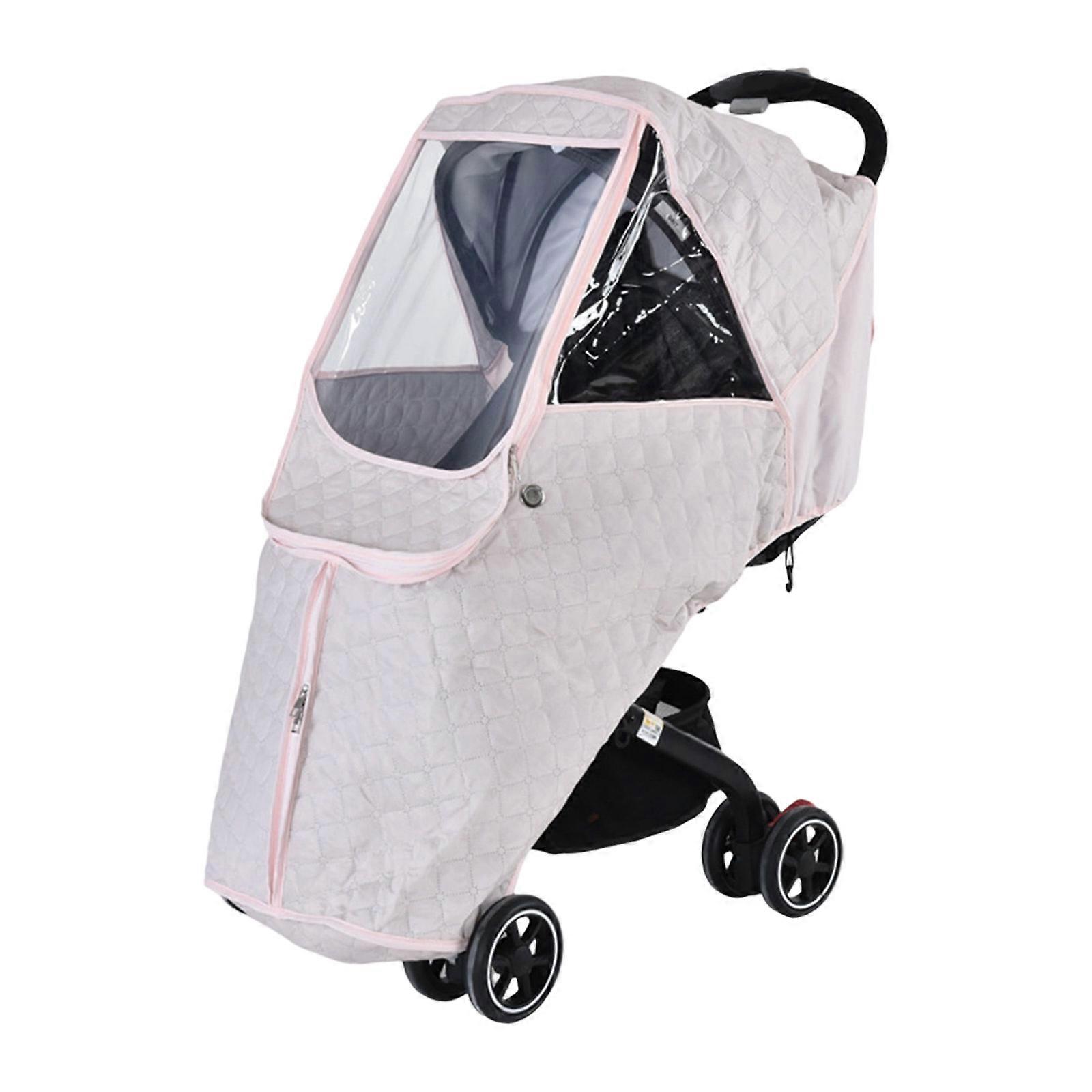 Cold Weather Strollers Cover For Infants Windproof Clear Window Design Breathable Component Quick Installation Polyester  Pink