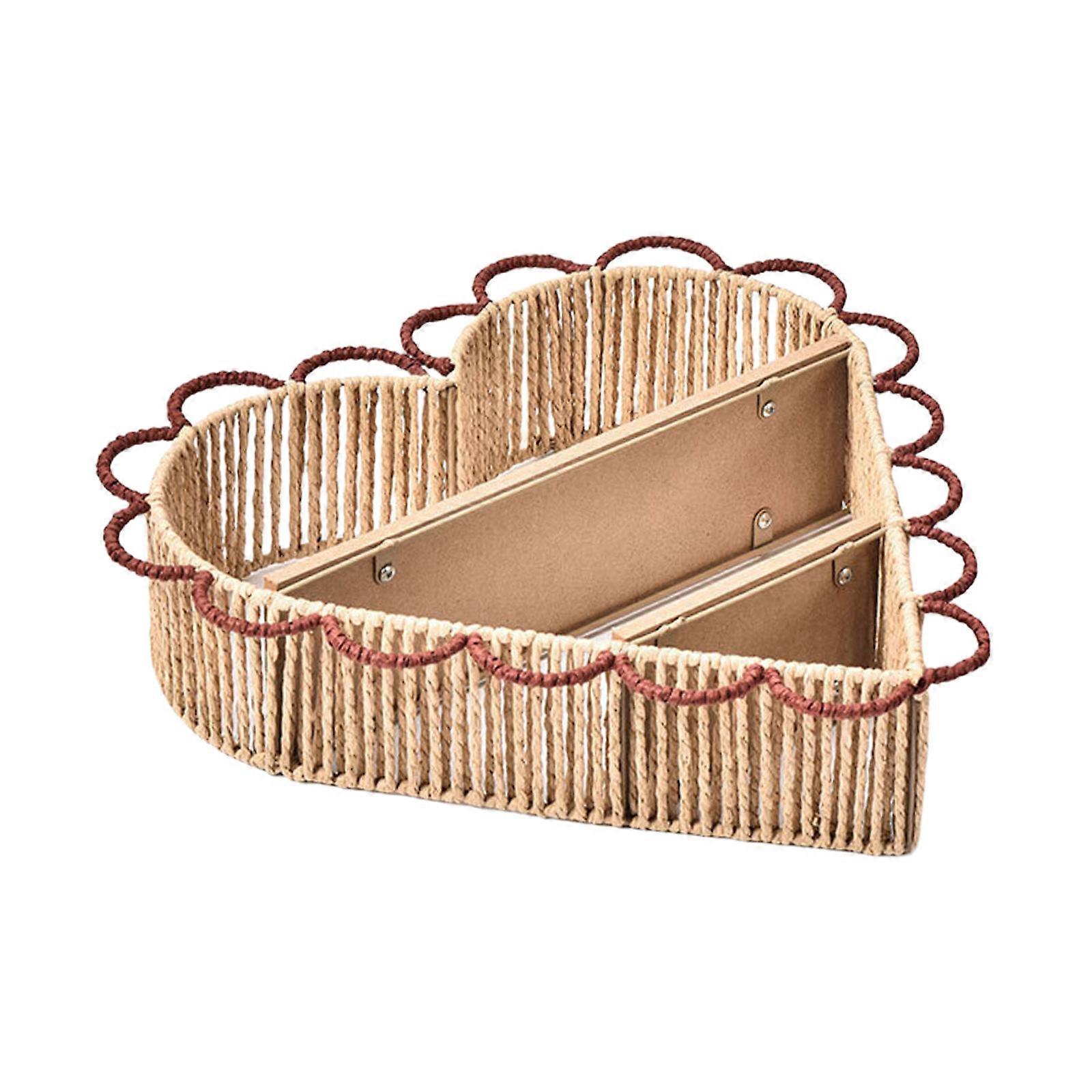 Wall Organizers Heart Shape Wooden Base Paper Rope Weaving Craft Project Storage Shelf Floating Hanging Rack Decors Multicolor
