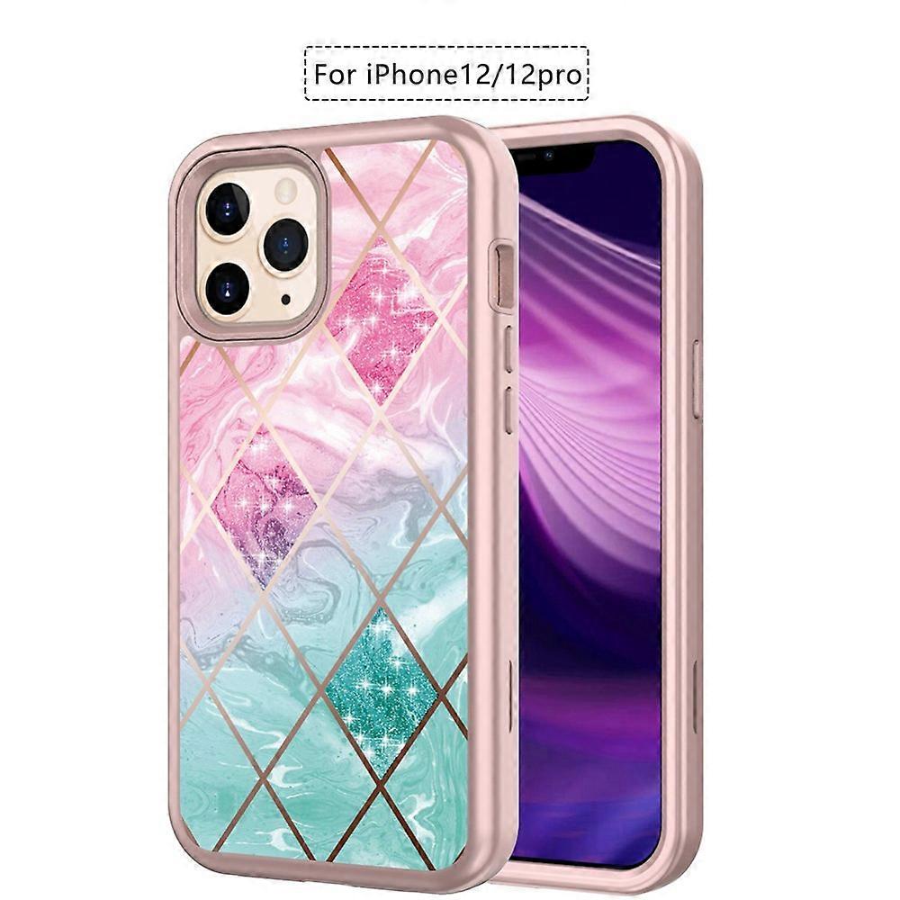 Heavy Duty Shockproof Protective Case 3-in-1 Marble Pattern for compatible with IPhone12/12mini/12pro/12 Pro Max