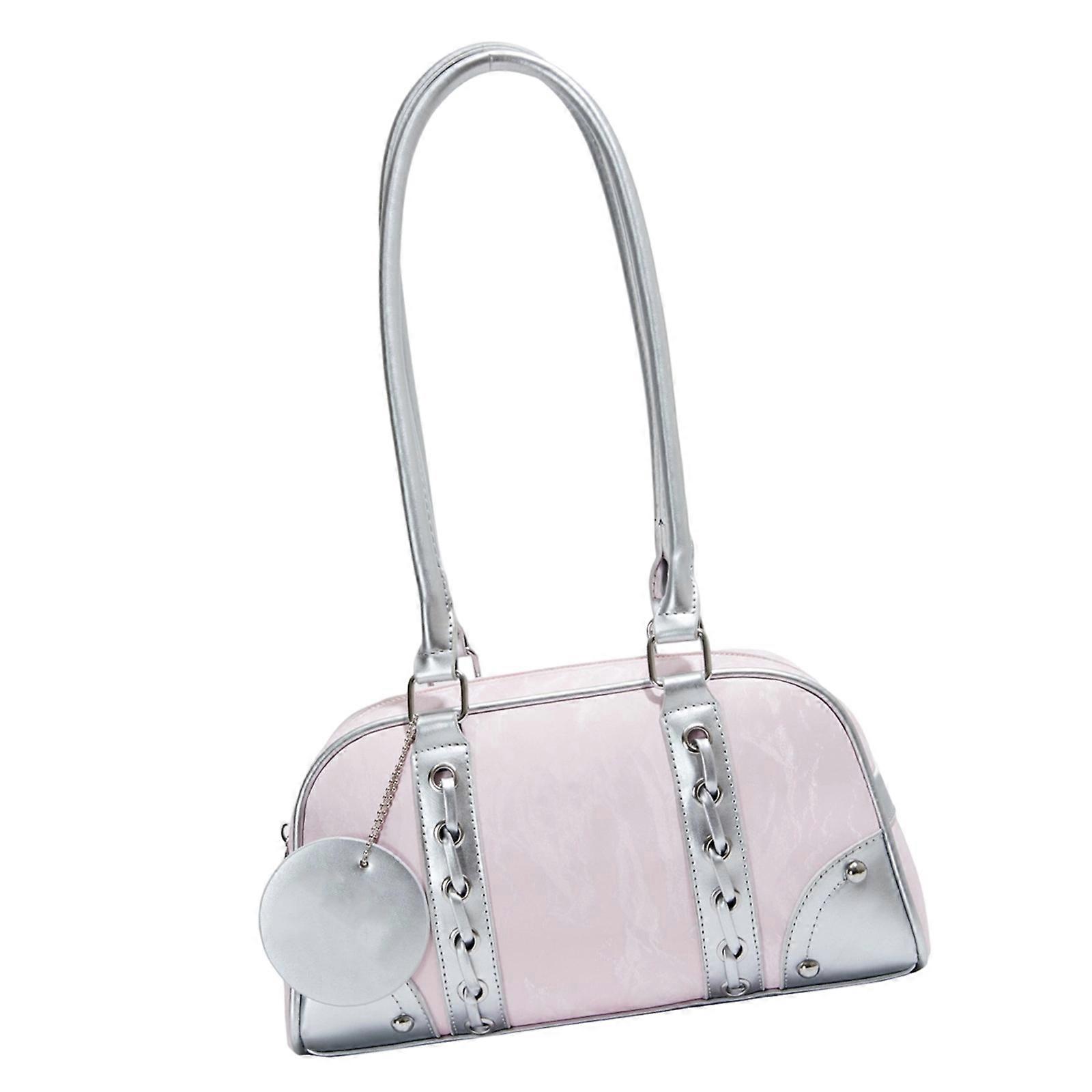 حقيبة كتف نسائية أنيقة للسيدات حقيبة ركاب حقيبة إبط جلد بو للاستخدام اليومي وسعة كبيرة وردي