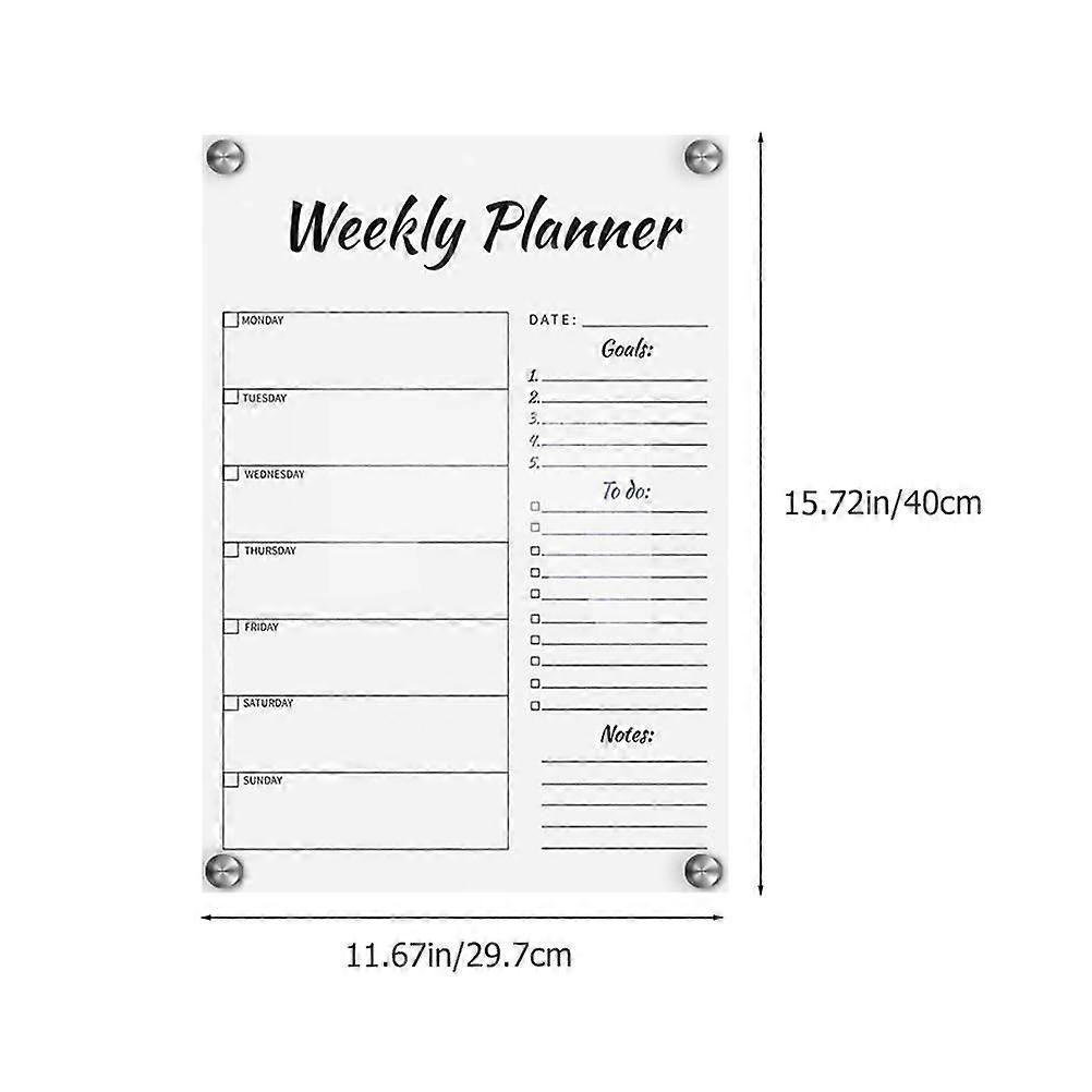 Calendrier hebdomadaire Tableau blanc Message Affichage Tableau pour un usage domestique Fabriqué à partir d’acrylique transparent avec un design créatif 1 ensemble