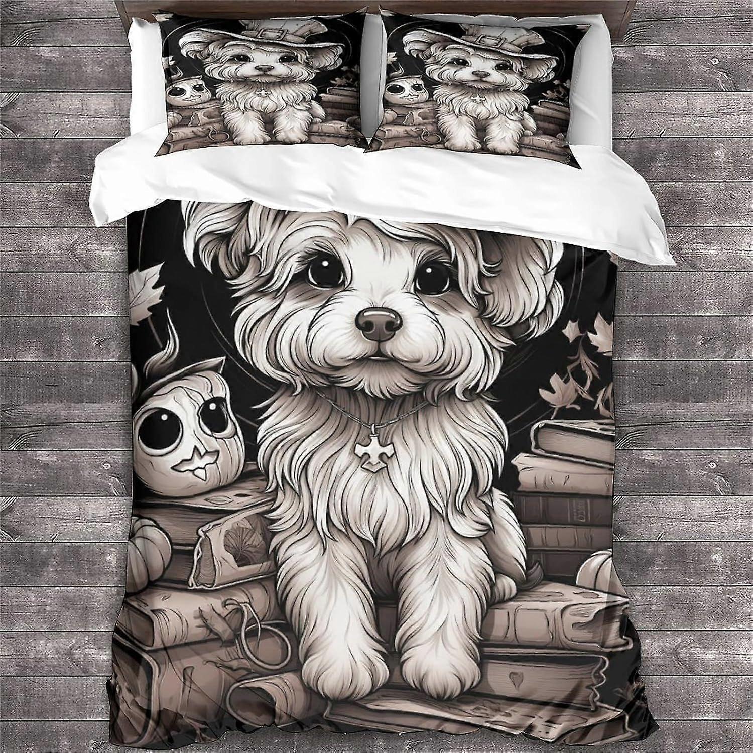 LikeEj 3 قطع غطاء لحاف مع أكياس وسادات ، طقم مفروشات بطبعة الهالوين مع إغلاق بسحاب ، غطاء لحاف مزدوج