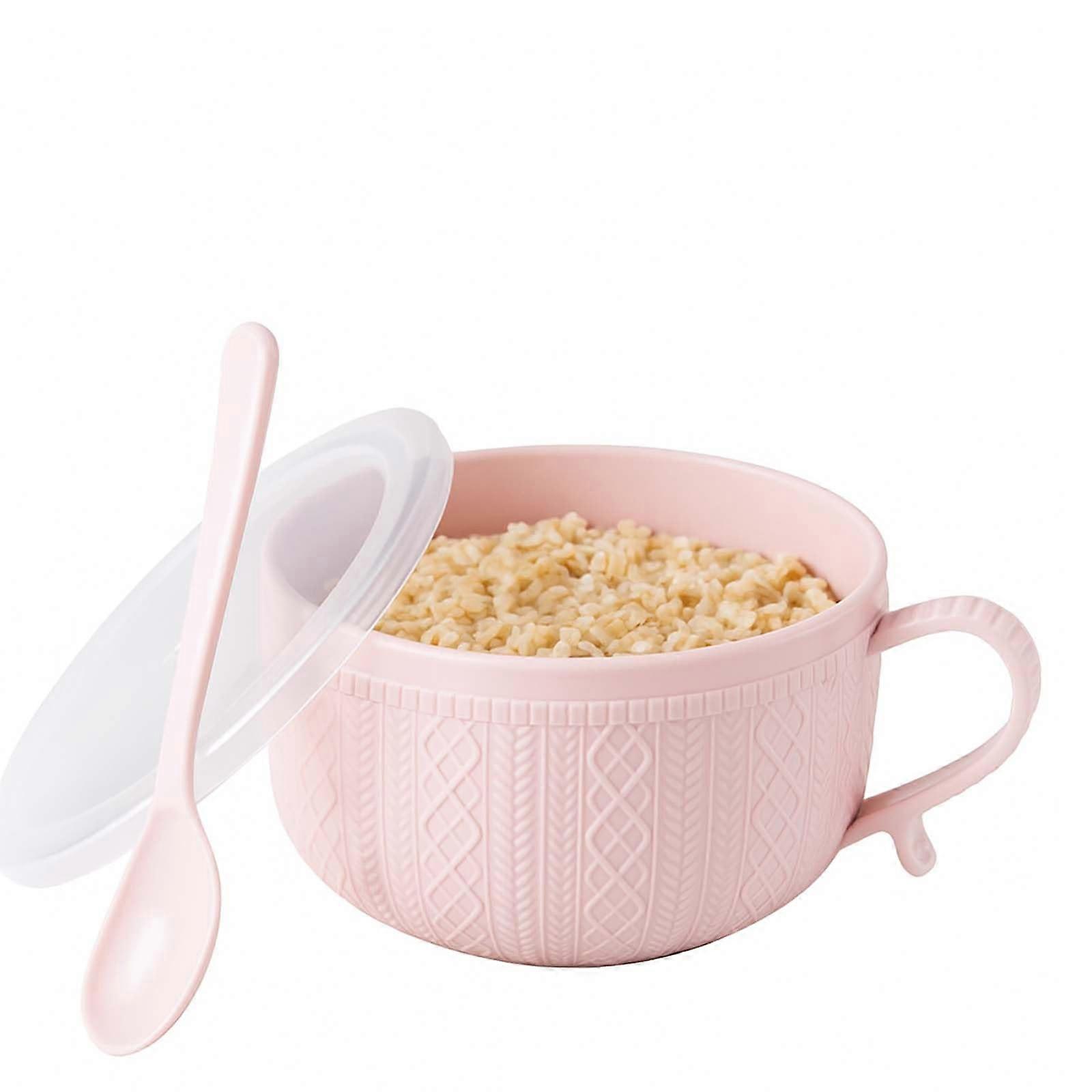 25oz Soup Mug with Handle and Lid, Spoon Included – Large 6in Noodle Bowl with Stainless Steel Base for Soups, Stews, Cereal, Coffee (Pink)