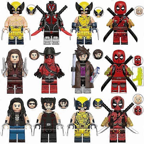 12 pcs Collectible Figures of Superheroes Deadpool Minifigures Wolverine Gambit Action Figures gg Bricks Toys