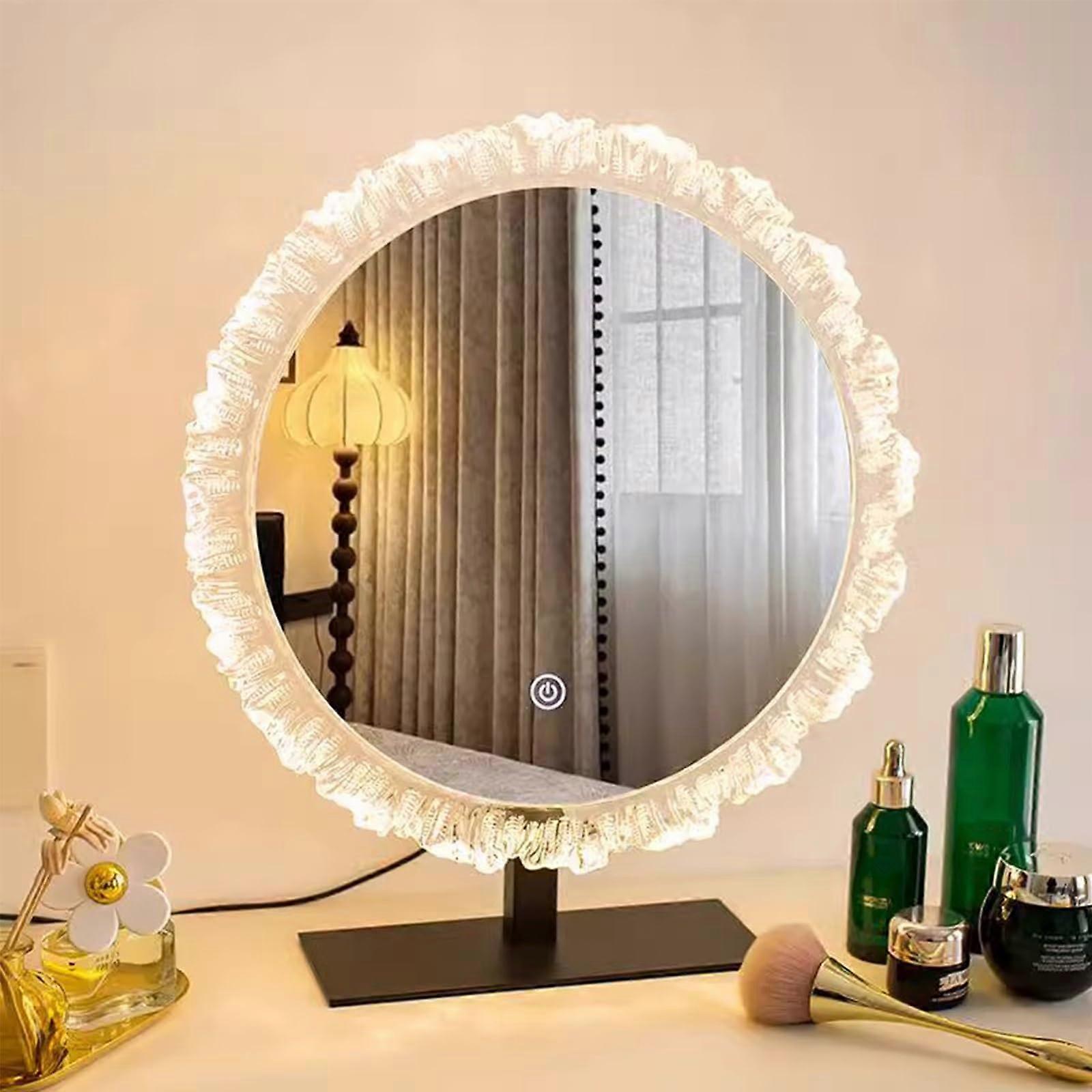 LED Vanity Mirror with Crystal Frame, Smart Touch Control and Three Color Lighting, 50cm Black