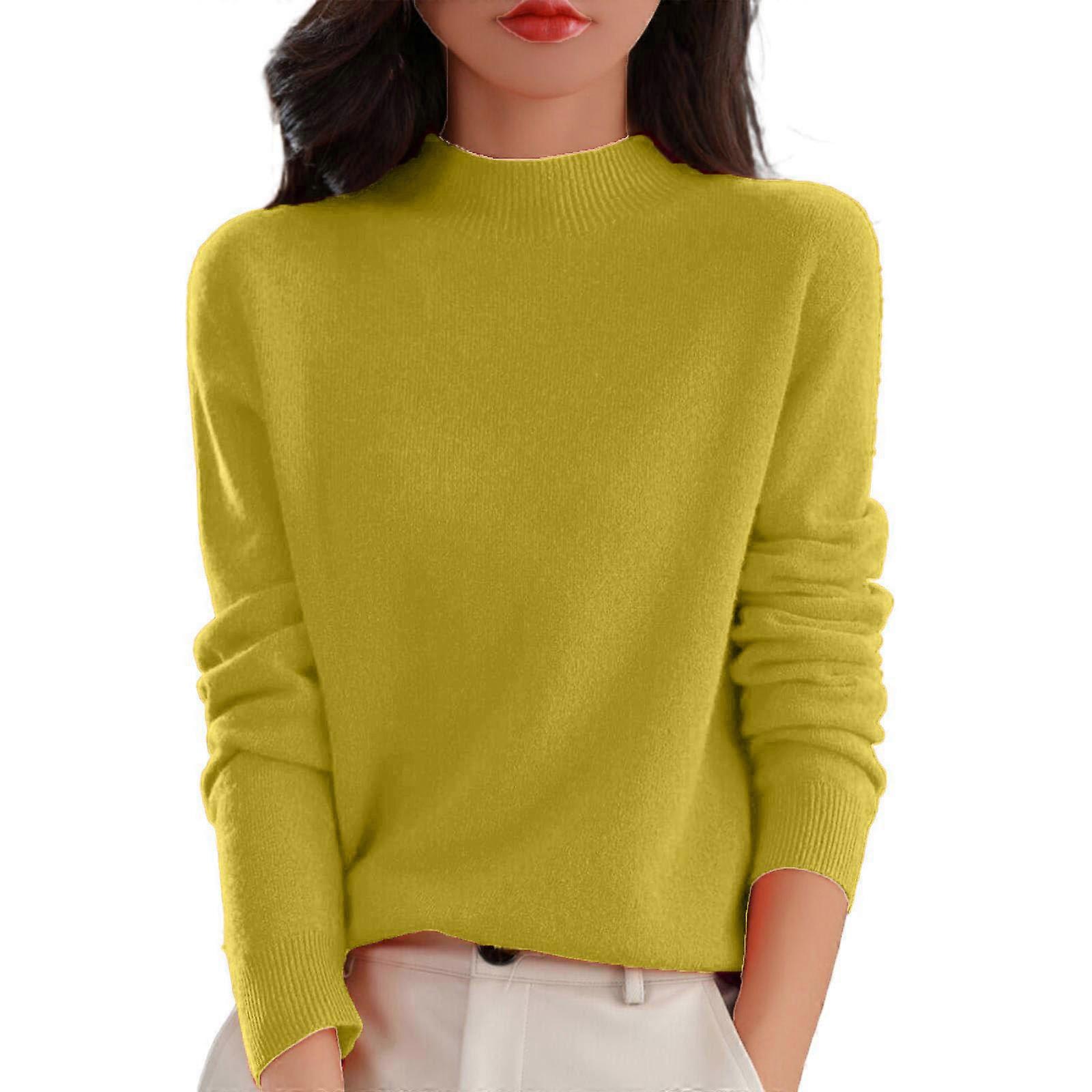 Pull à col roulé à manches longues pour femme, doux, chaud et léger, en maille polyester, jaune XL, idéal pour l'automne et l'hiver.