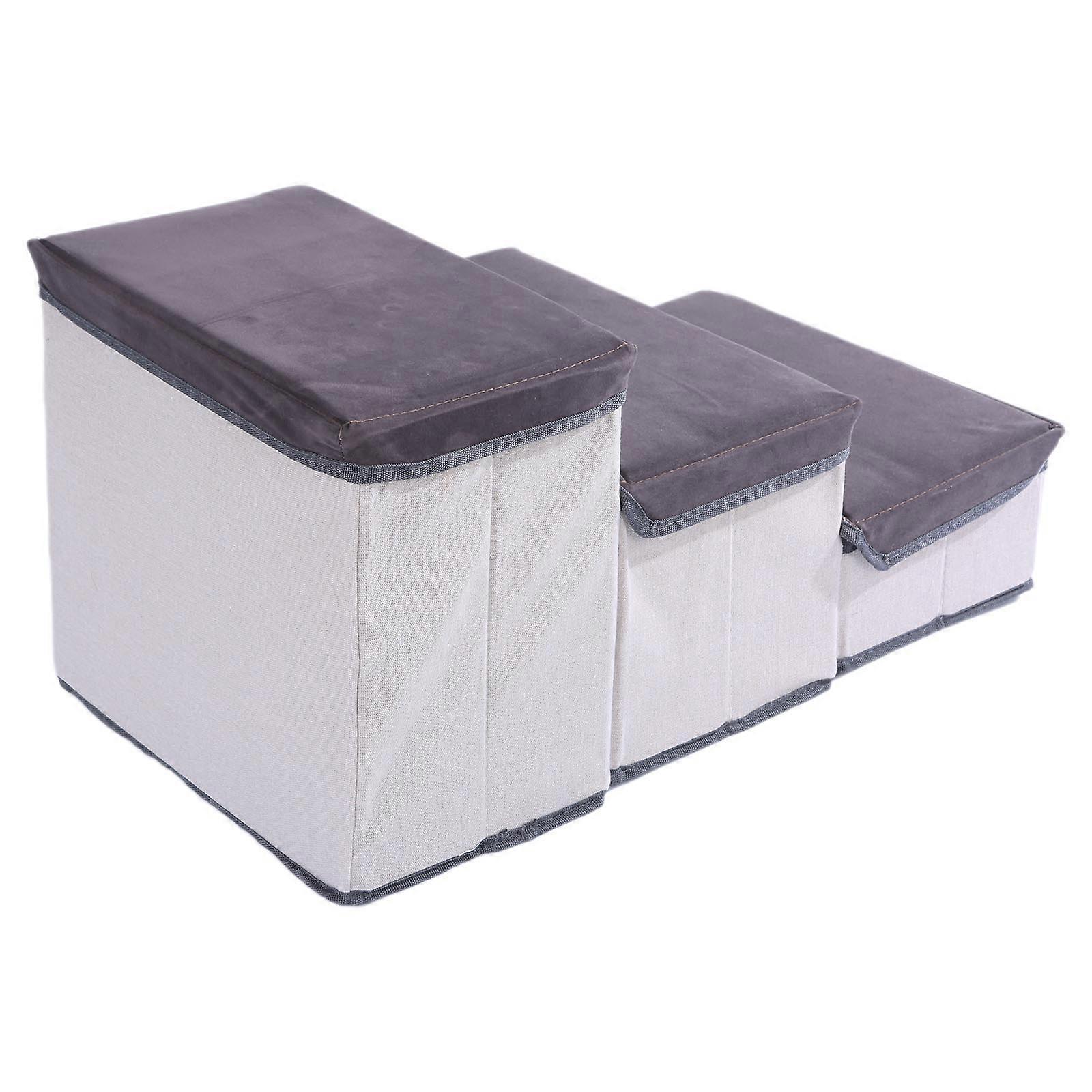 ハイベッドソファのためのサポートペット階段3ステップ滑り止めボトムウォッシャブルカバー収納ボックス猫階段グレー