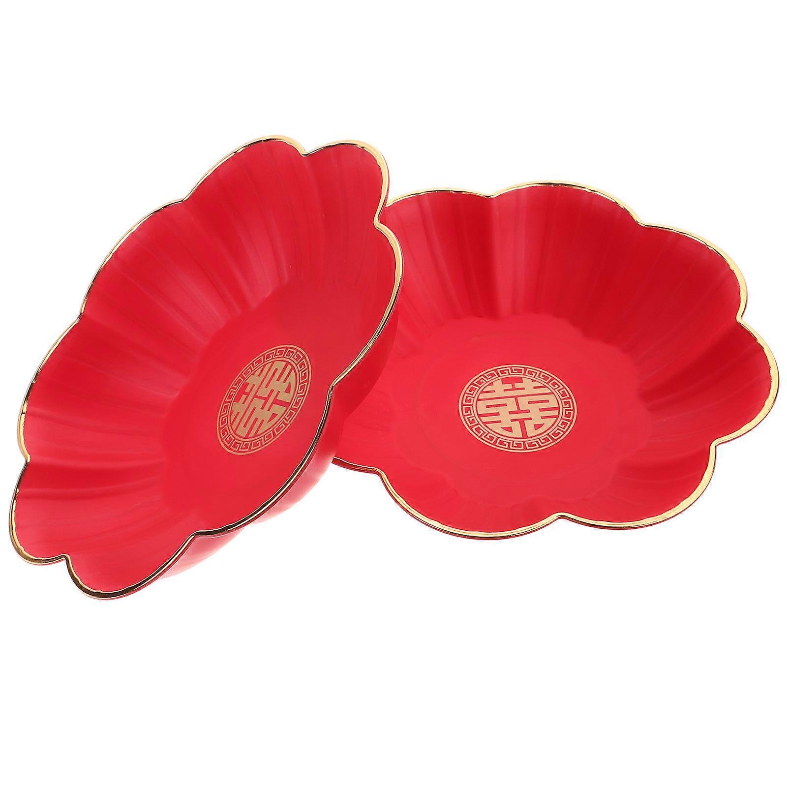 Red Chinese Wedding Fruit Plates Serving Tray for Candy Distribution 2Pcs