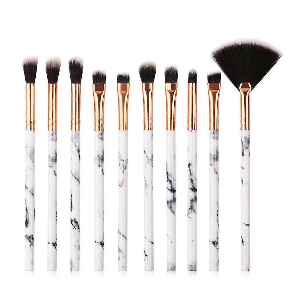 10 PCS Marble-Patterned Makeup Brushes for Even Powder Picking Multi-functional Set for Foundation Eyeshadow and Blush Set