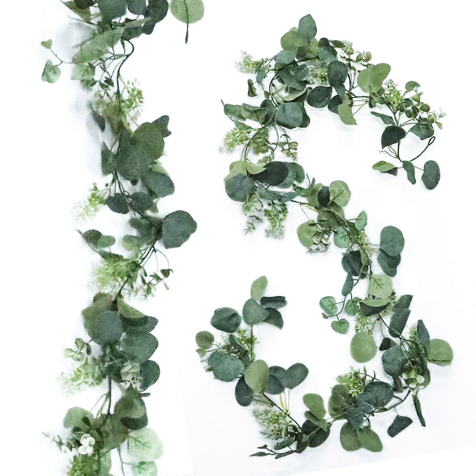 2Pack Artificial Eucalyptus Garland 5.9FT Greenery with White Flowers for Wedding Table Mantel Decor