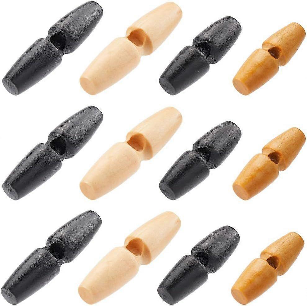 72Pcs 4 Styles Wooden Coat Horn Buttons 1.18x0.4 Black Hardwood Color Big Hole Toggle Button Wood Sweater Coats Buttons Replacement for Jacket Sewing 