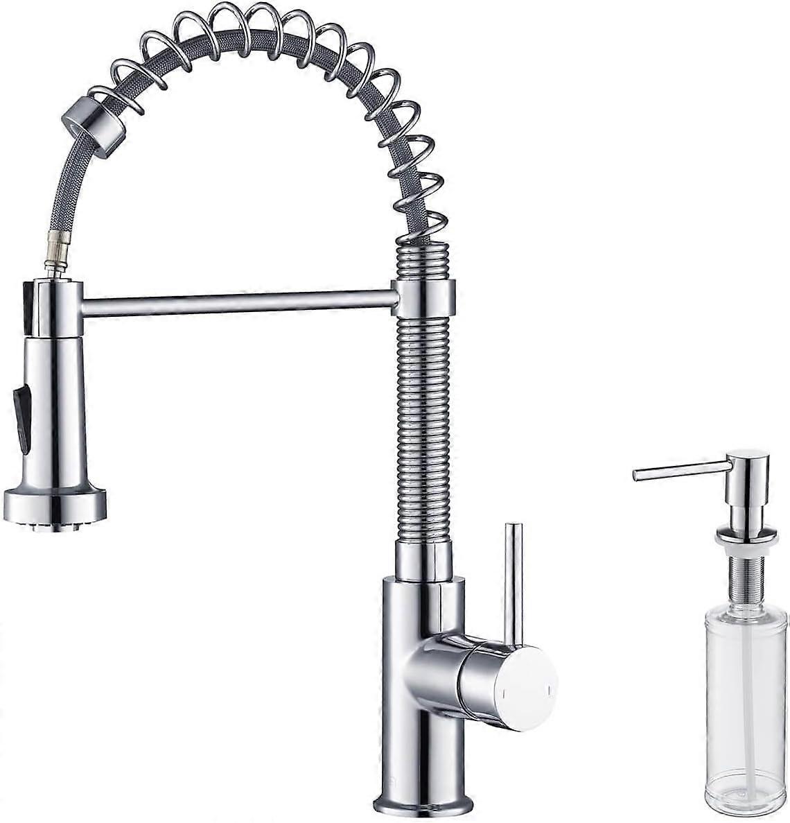 Chrome Pull Down Kitchen Faucet with Soap Dispenser, Solid Brass,  Arc, 360° Swivel, Lead