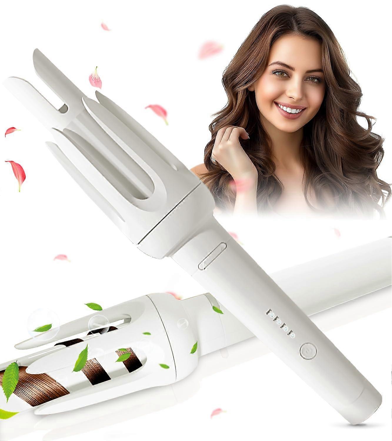 Automatic Hair Curler with 4 Heat Settings, 3 Timers, AntiScald Rotating Curling Iron, White