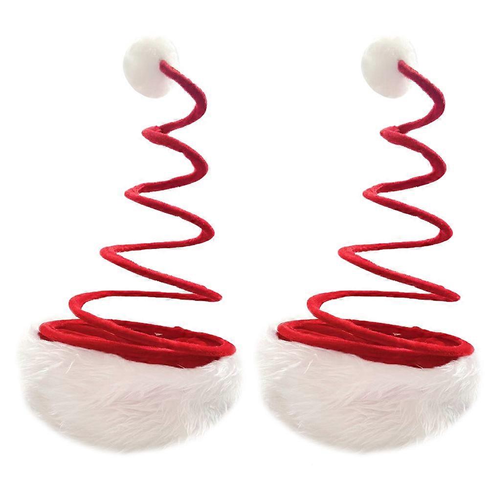 Spring Christmas Hat Plush Funny Santa Hat for Party 2Pcs Red