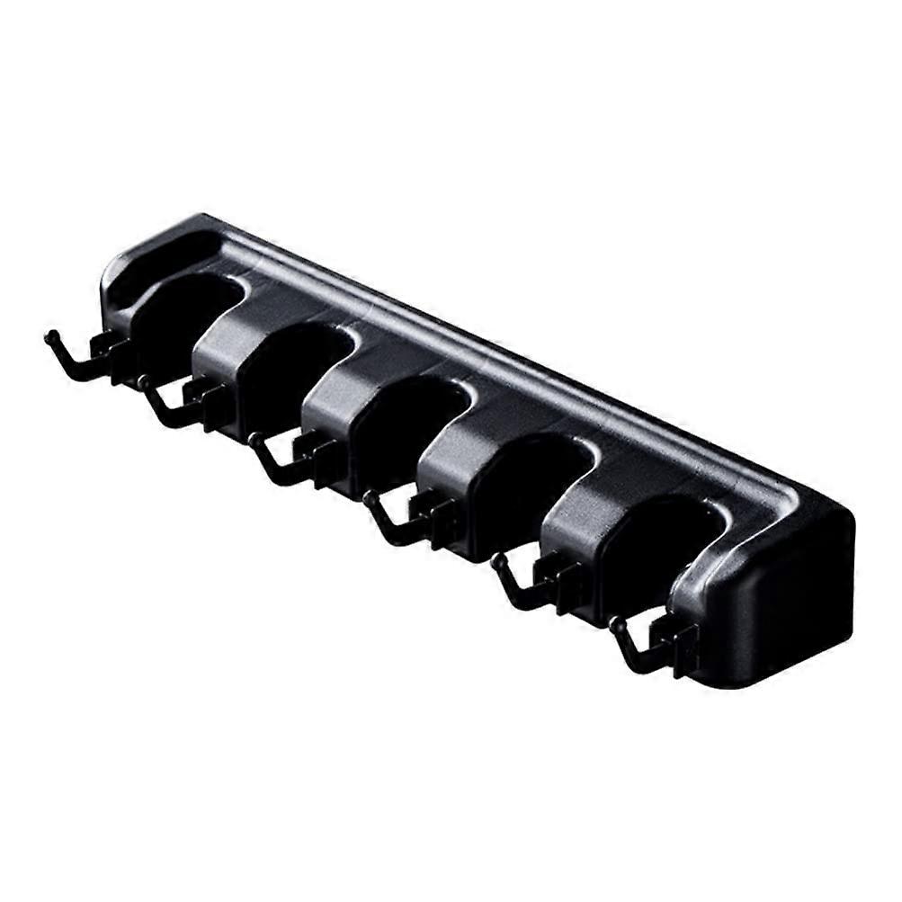 Broom Holder Wall Mounted Organizer with 6 Hooks, SpaceSaving Mop Storage Rack for Cleaning Tools, Black