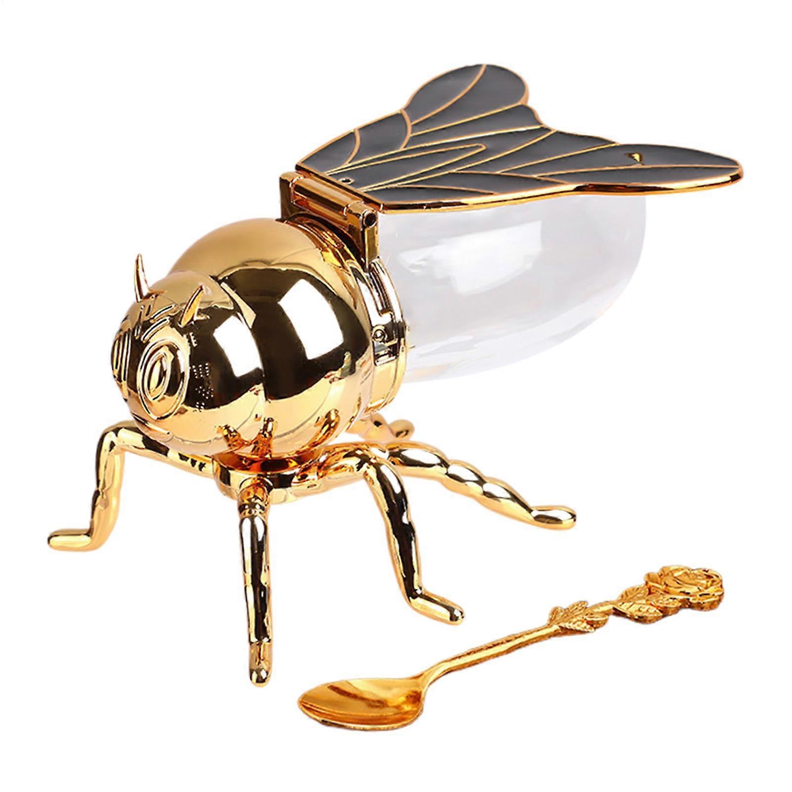 Bee Shaped Glass Honey Jar with Spoon, Decorative RustResistant Kitchen Countertop Pot