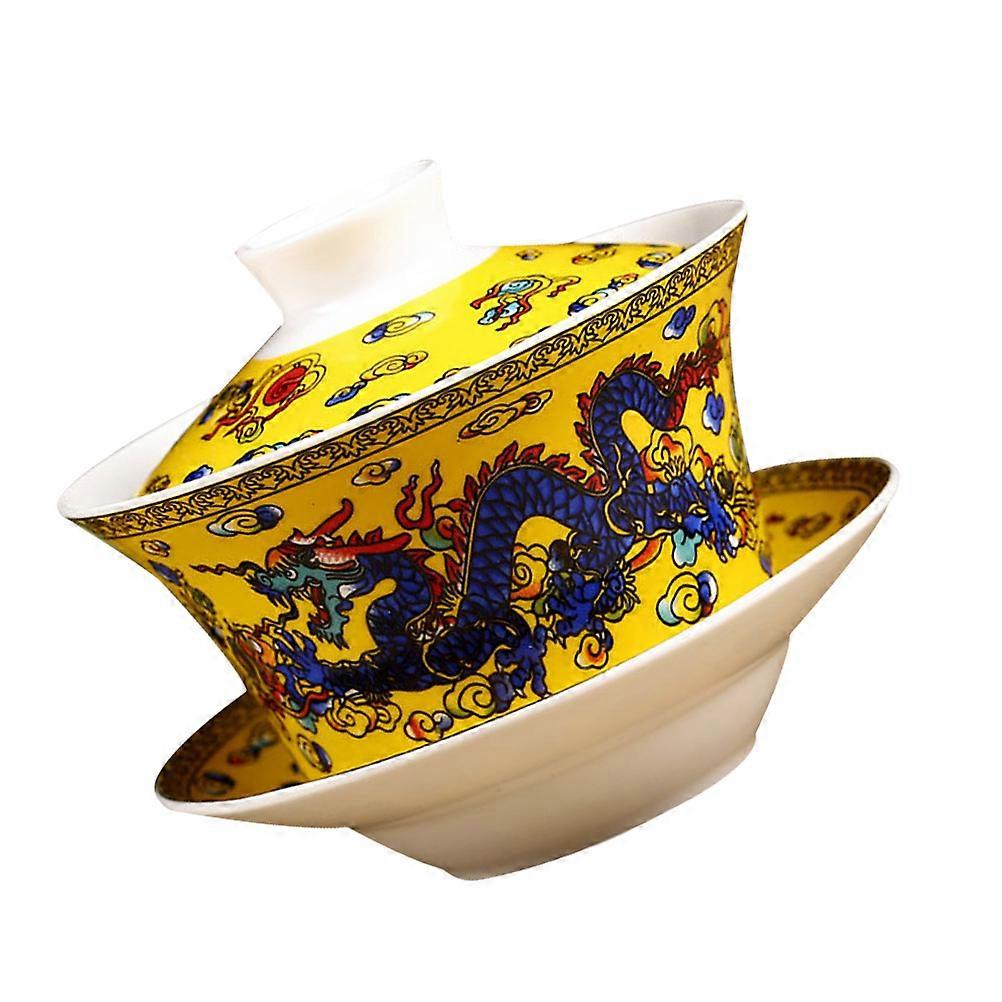 Yellow Ceramic Tureen Tea Cup for Storage Use with Elegant Design