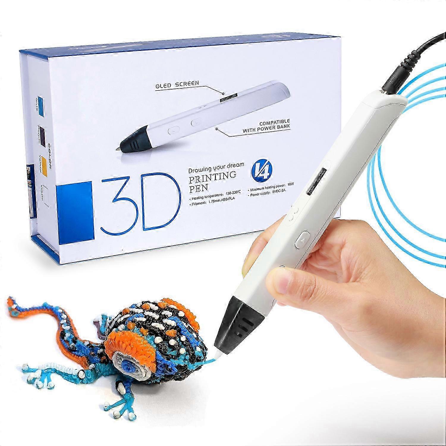 Professional Printing 3D Pen with OLED Display include 10 Colors PLA Filament Refills, Each Colors 10m, Best Christmas Gift for Kids