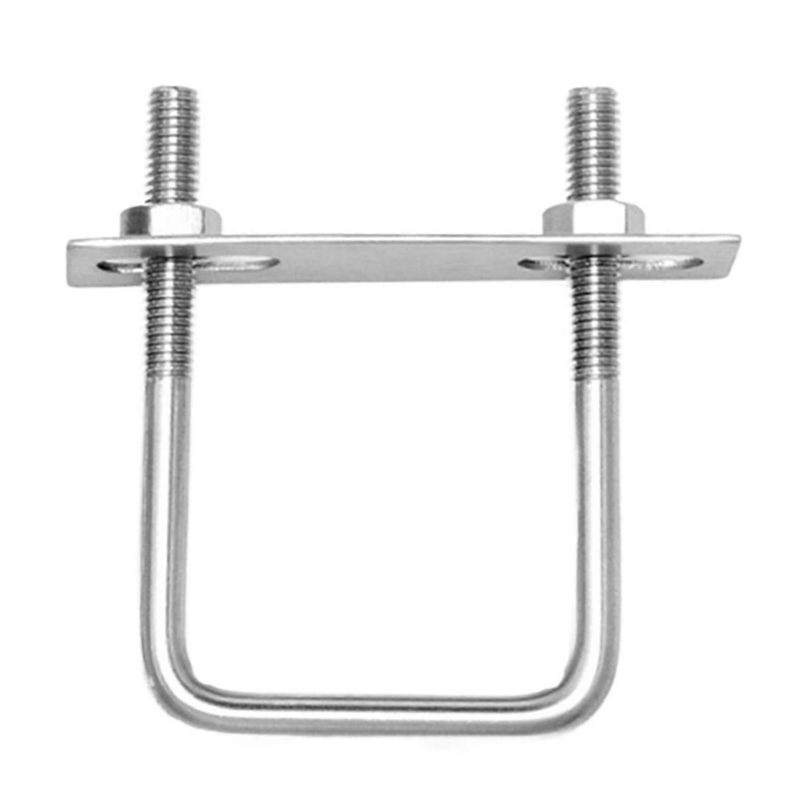 304 Stainless Steel M10 Square U Bolt Clamp with Baffle, Rustproof Polished Surface, Silver 1 Set
