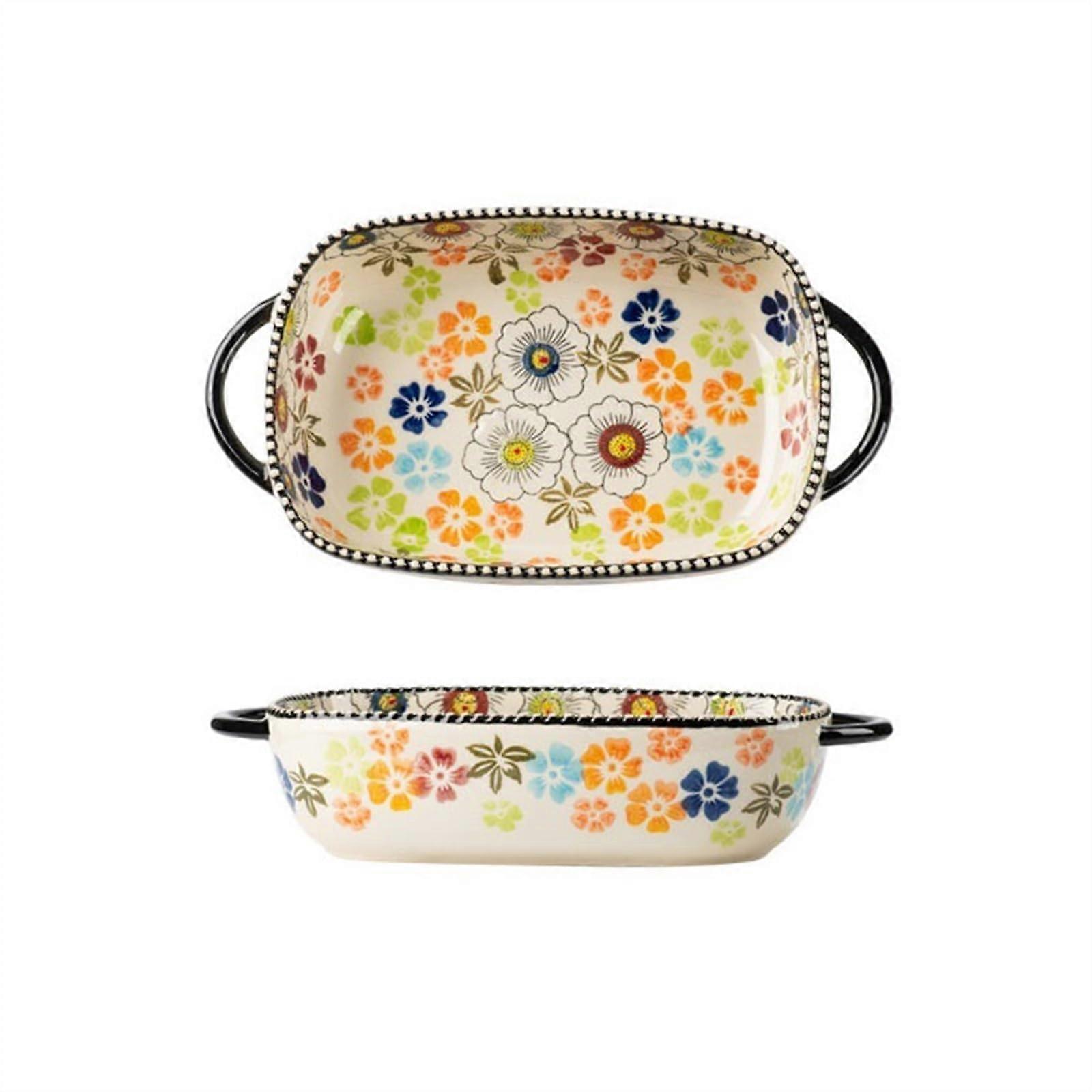 Large Capacity Ceramic Baking Dish with Handle,  Temp Resistant OvenSafe Tray 19.6cm