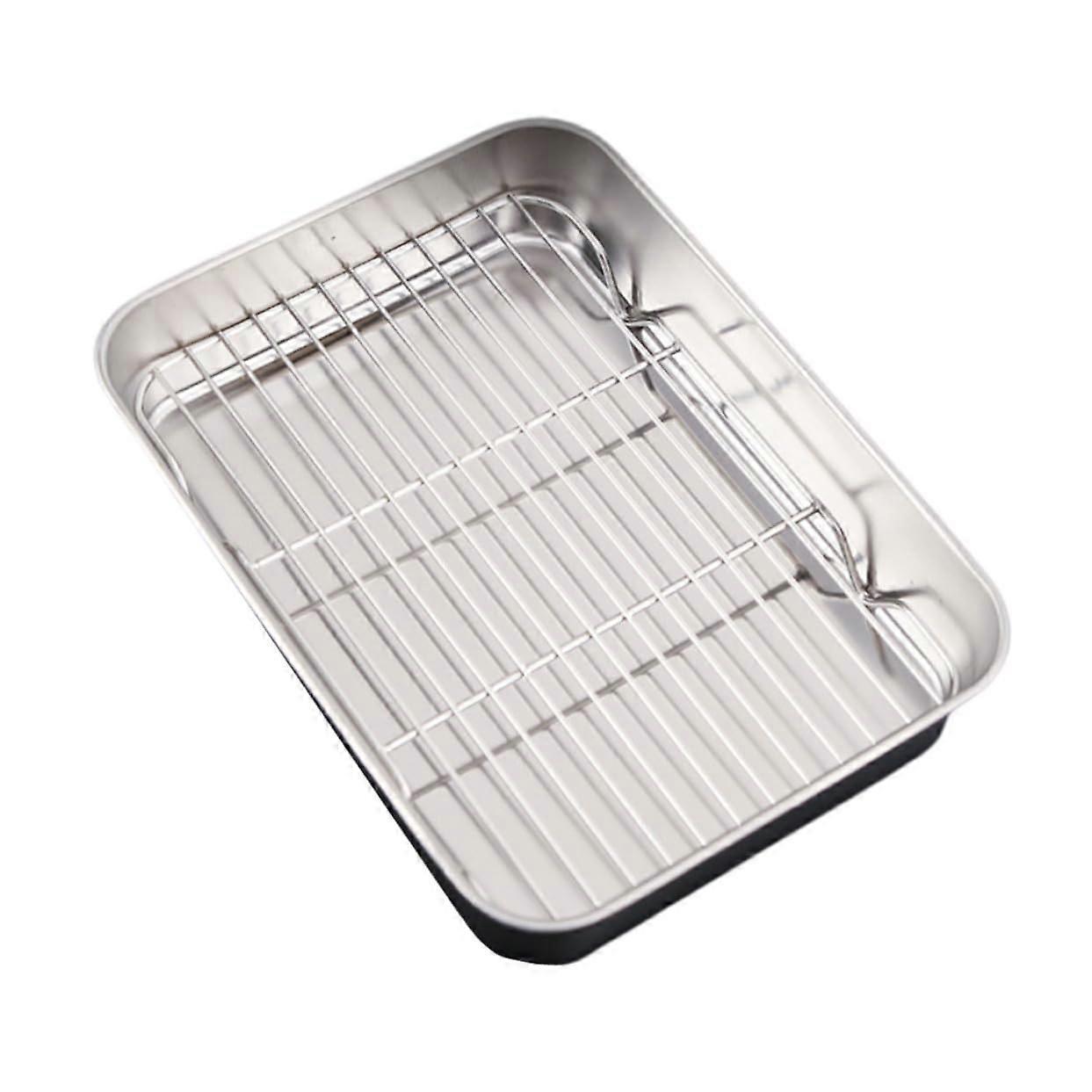 Stainless Steel Baking Pan with Rack, Deep Flat Bottom Roasting Tray for Multifunctional Oven Use