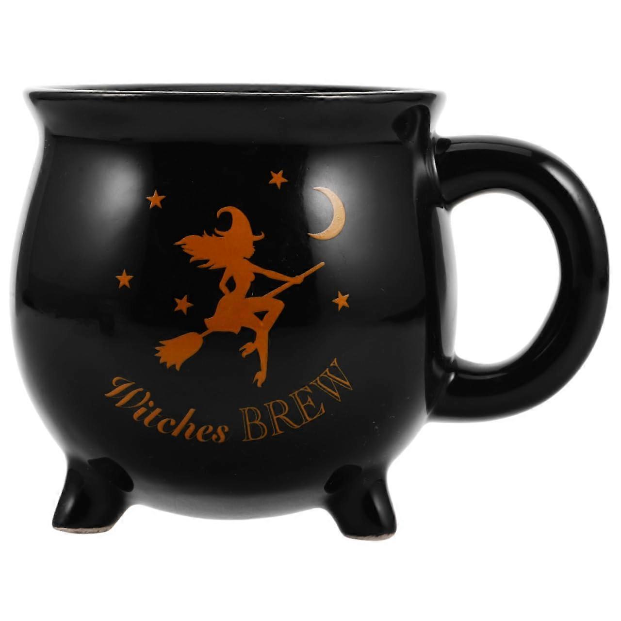 Witch Cauldron Mug 450ml Black Ceramic Halloween Coffee Cup with Whimsical GiftReady Design Ref: 9892