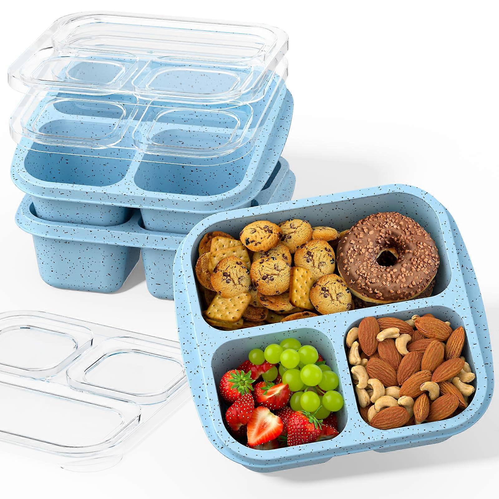 3 Pack Stackable Bento Lunch Box with 3 Compartments, BPA  Meal Prep Containers, Blue