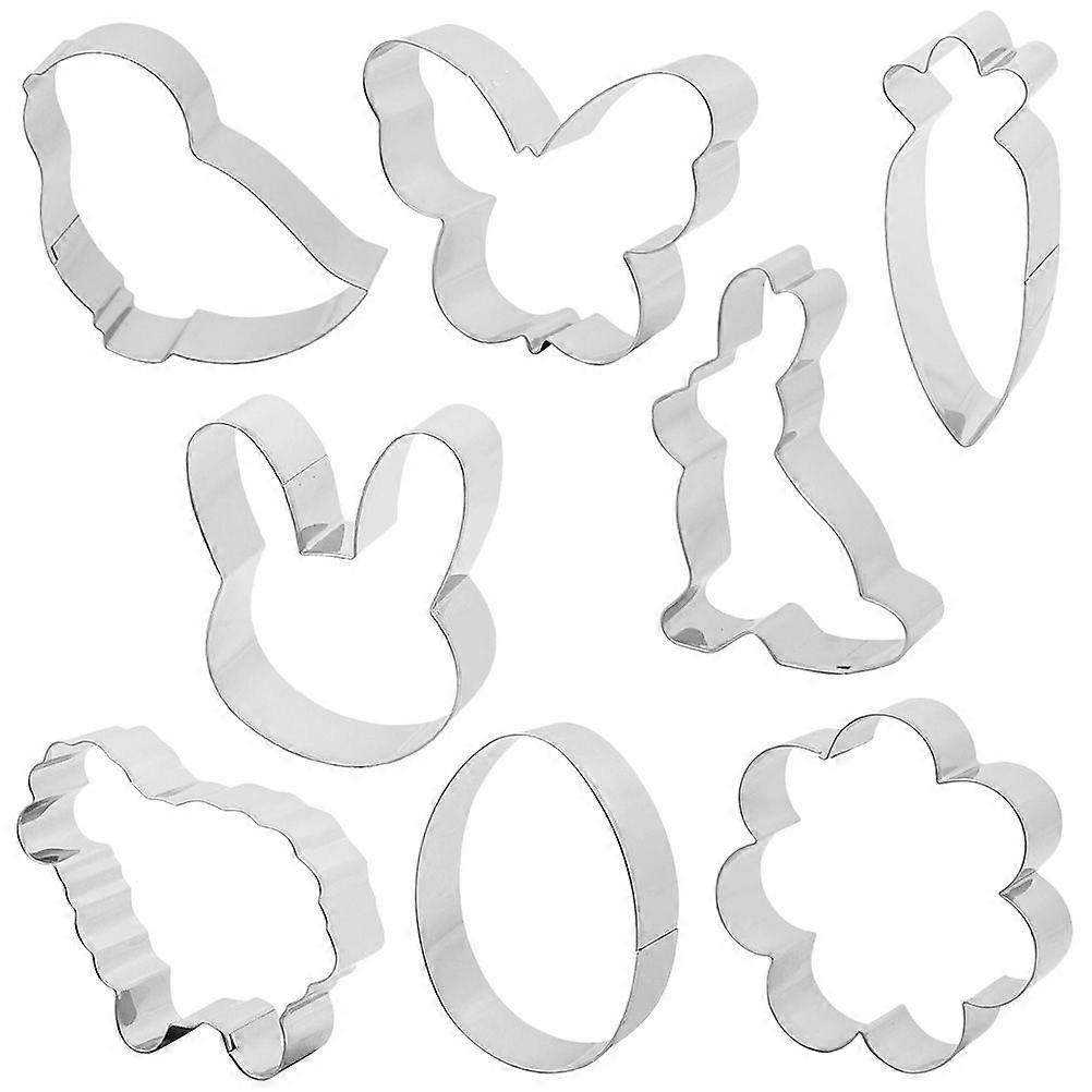 1 Set 8pcs Easter Themed Design Stainless Steel Cookie Biscuit Molds (Silver)