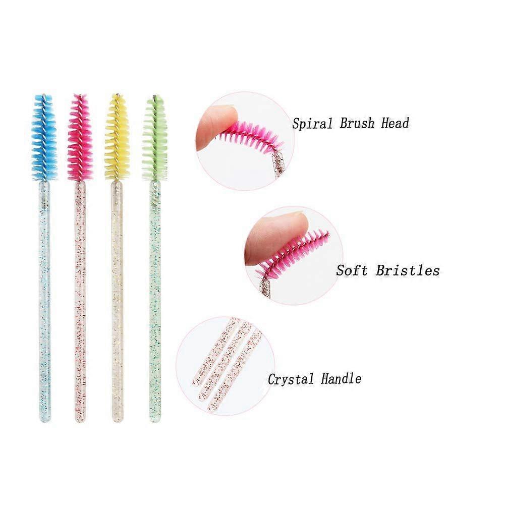 100 Pcs Crystal Handle Disposable Mascara Brushes Wands Portable Eyelash