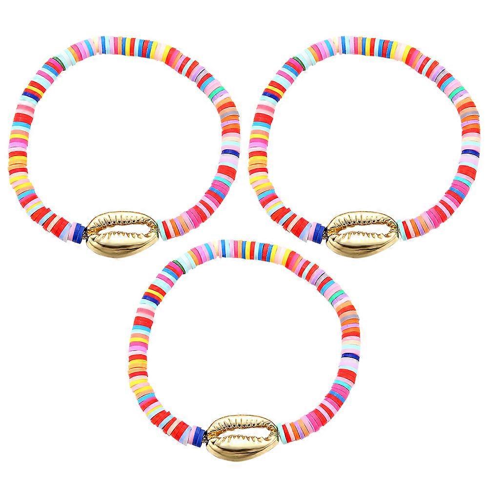 Hawaii Style Shell Bracelets Hand-Woven Bracelets for Decor 3Pcs Gift