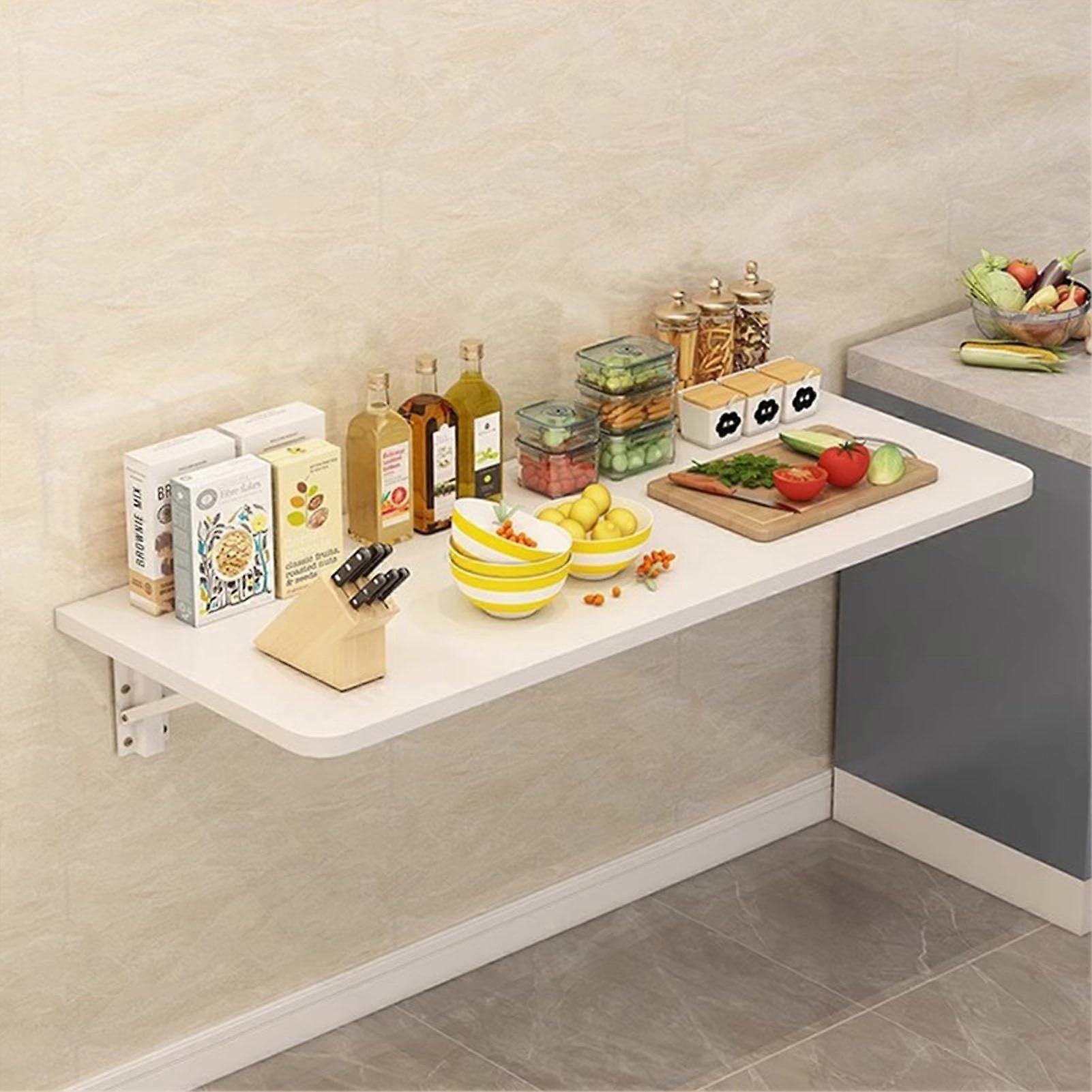 Wall Mounted Folding Table for Kitchen, MultiPurpose Drop Leaf Dining Desk with Brackets, SpaceSaving Fold Down Workbench (L110xW50cm)