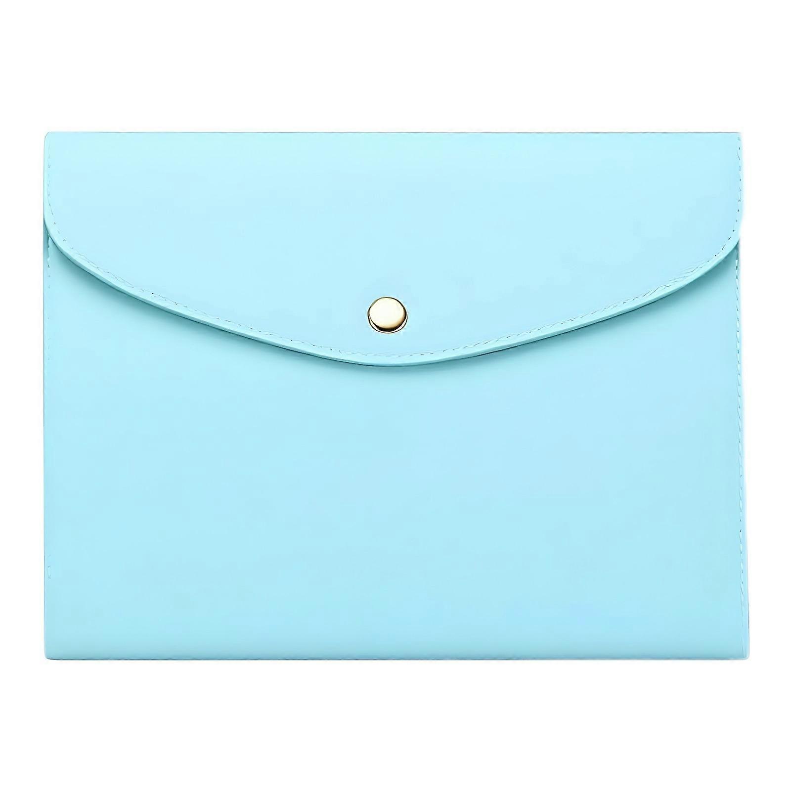 Couverture de carnet à trois volets en cuir PU imperméable avec fermeture à bouton et emplacements pour cartes, idéale pour le bureau et l'école (bleu clair).