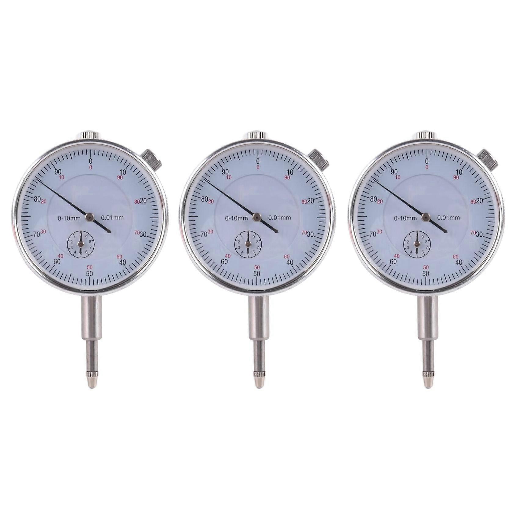 3X Dial Indicator Gauge 0-10mm Meter Precise 0.01 Resolution Concentricity Test
