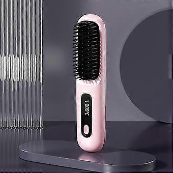 Go Brush Pro Kabellose Glättungsbürste, wiederaufladbare, beheizbare Stylingbürste für Reisen und den täglichen Gebrauch, langlebiges, haarschonendes Design (Farbe: Rosa)
