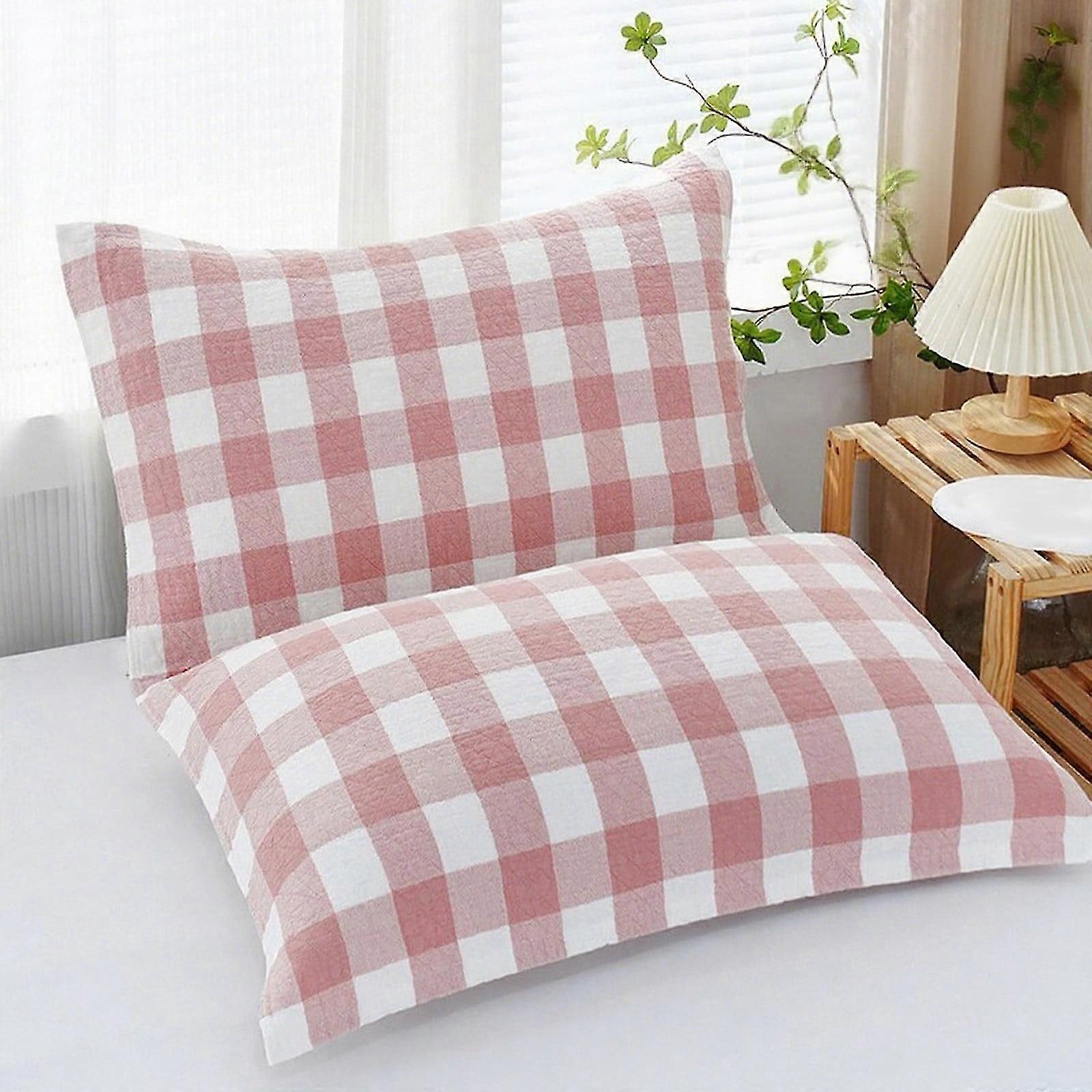 2 Pack Cotton Checkered Pillowcases, Soft Breathable, Machine Washable, Standard Size