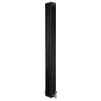 Traditional 4 Column Radiator 1800mm x 200mm & TRV Brass Valves Central Heating Heater  Black Carbon
