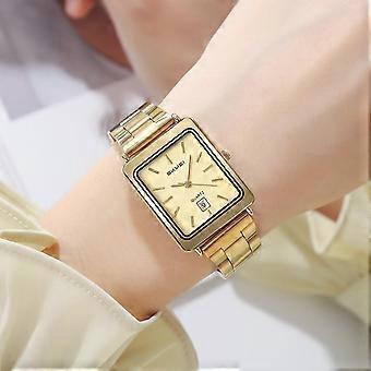 SKMEI 2566 Damen Vintage Business-Uhr mit Stahlarmband, wasserdicht bis 30 m, Quarzwerk, Kalenderfunktion, für den täglichen Gebrauch