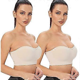Strapless Bandeau Bra with Removable Padded Cups, Seamless Nylon Tube Top, Adjustable Transparent Straps