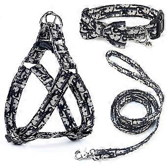 Dog Collar and Harness with Leash Set, Breathable Puppy Harnesses for Small Dogs, No Pull Easy Walking Pet Harness, Black, S