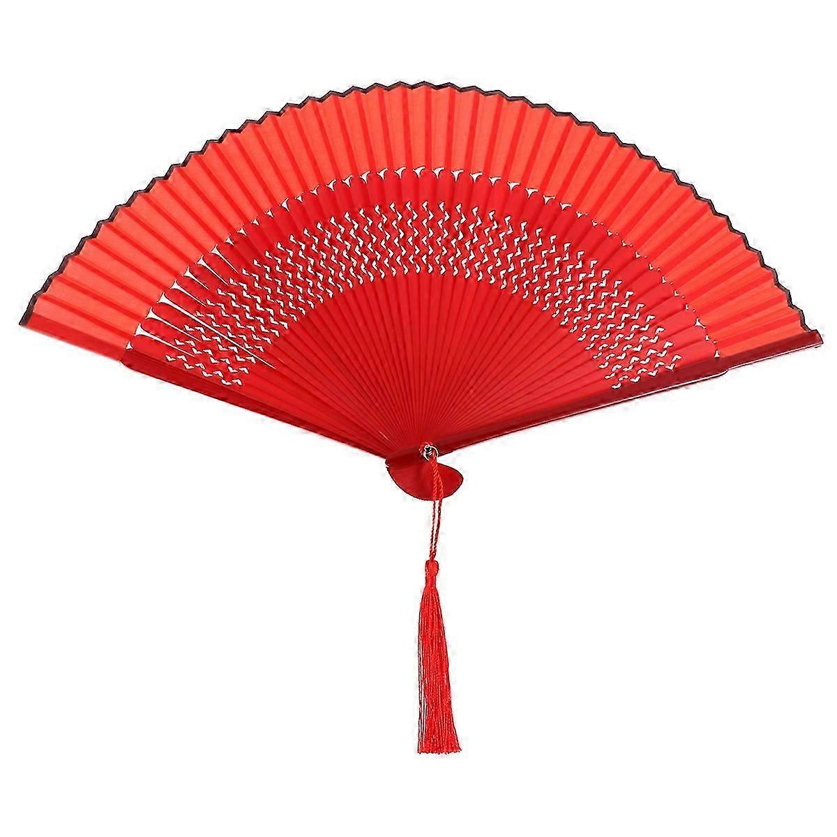 Red Folding Fan for Dance Performance with Bamboo Material