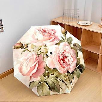 1PC Elegant flowers Rose Umbrella Portable Folding Umbrella Iron Frame Hole Bone Structure Outdoor Home Umbrella