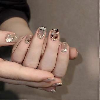 30x Elegant Acrylic Nail French Tip Full Cover False Nail Glittering Press On Nail Cats Eye Stick on Nail for Party