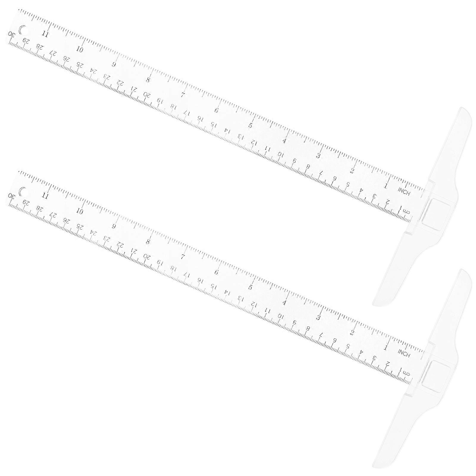 2pcs 30cm T-Square Double Side Scale Plastic Measuring Tool T Shape Ruler for Drafting and General Layout Work (inch, cm)