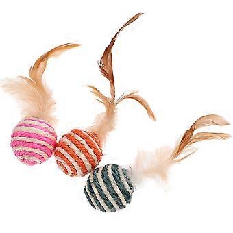 Balle en peluche à plumes, jouet éducatif pour chats (lot de 6).