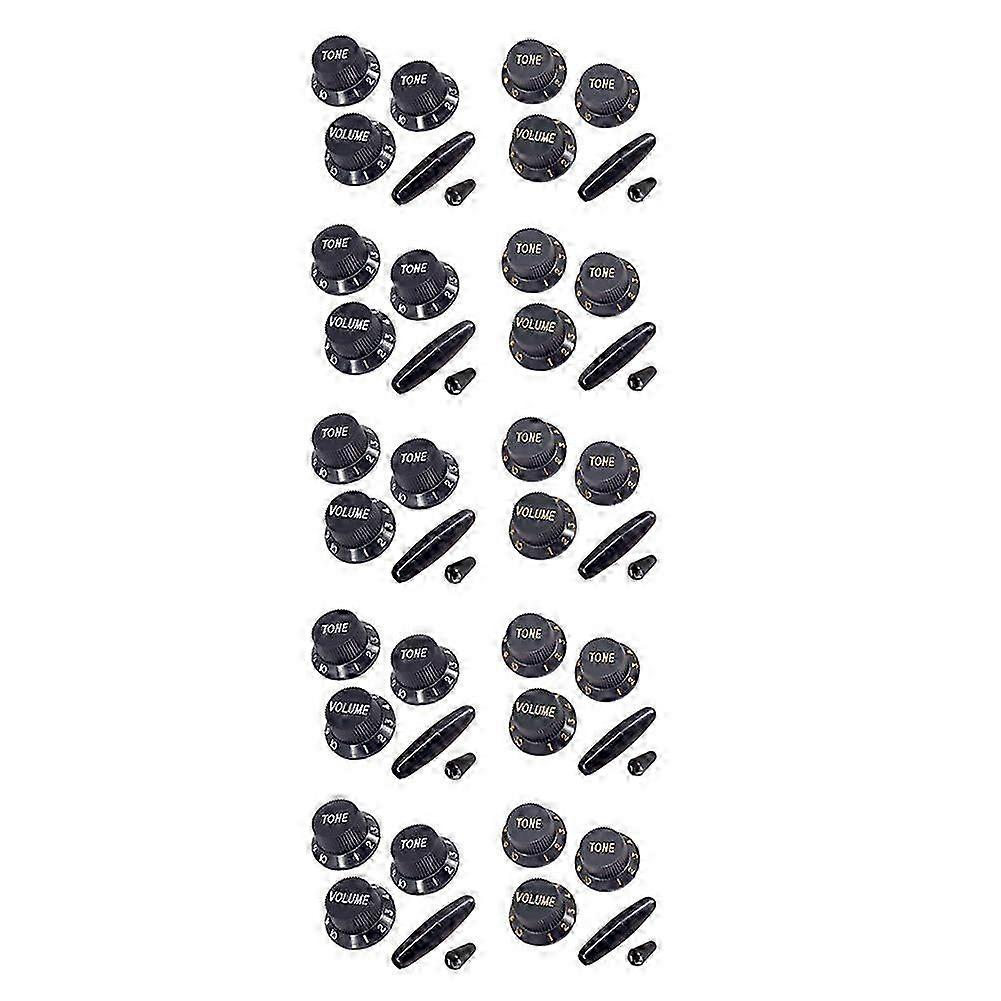 10 Set Plastic Guitar Strat Knobs 1 Volume and 2 Tone Control Knobs Set Electric Guitar,Black_c1