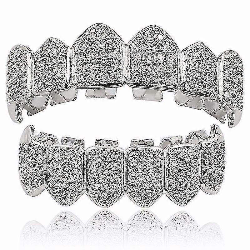 Silver Plated Mouth Teeth Grills Top & Bottom