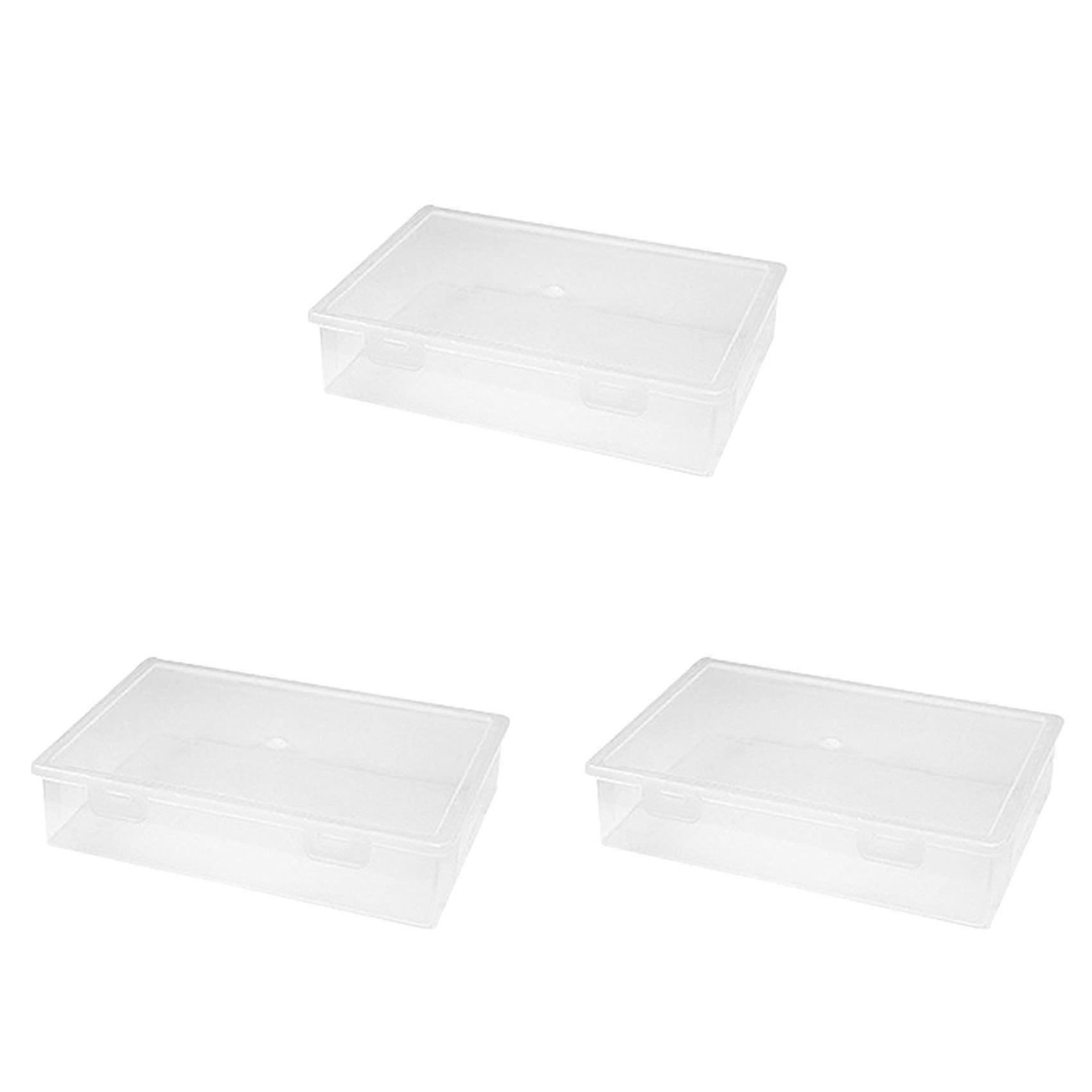 3pc Transparent Plastic Square File Organizer Storage Boxes L